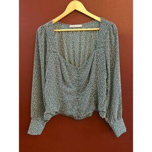 Abercrombie & Fitch Green Cottagecore Smocked Sweetheart Neckline Blouse Large